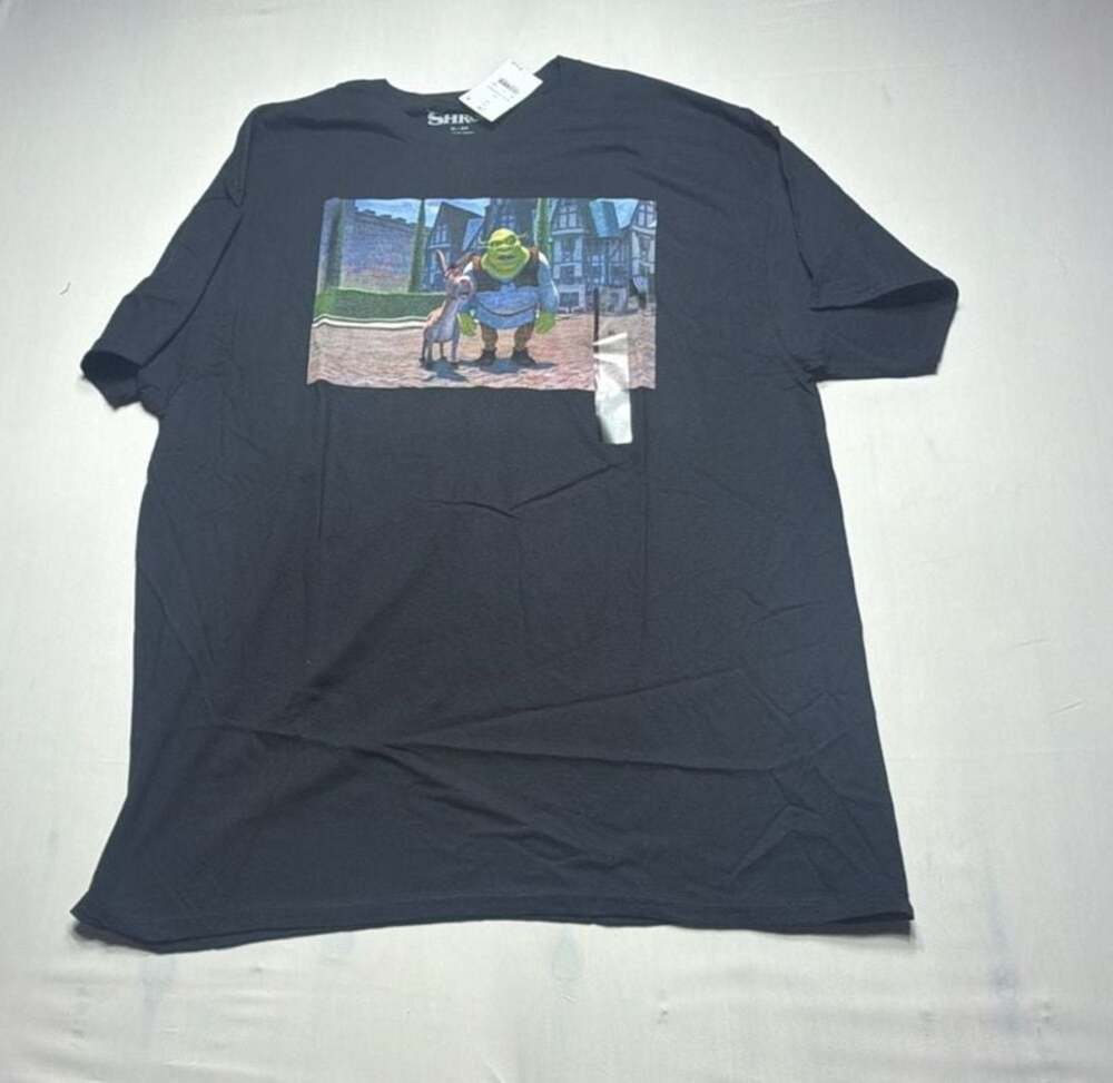 DreamWorks Shrek & Donkey Movie Scene Black Graphic T-Shirt Men's XL